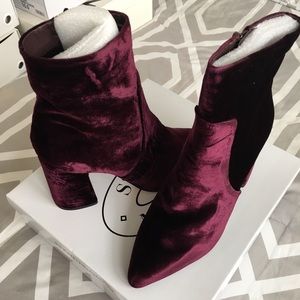 Burgundy Velvet ankle boots- Steve Madden.